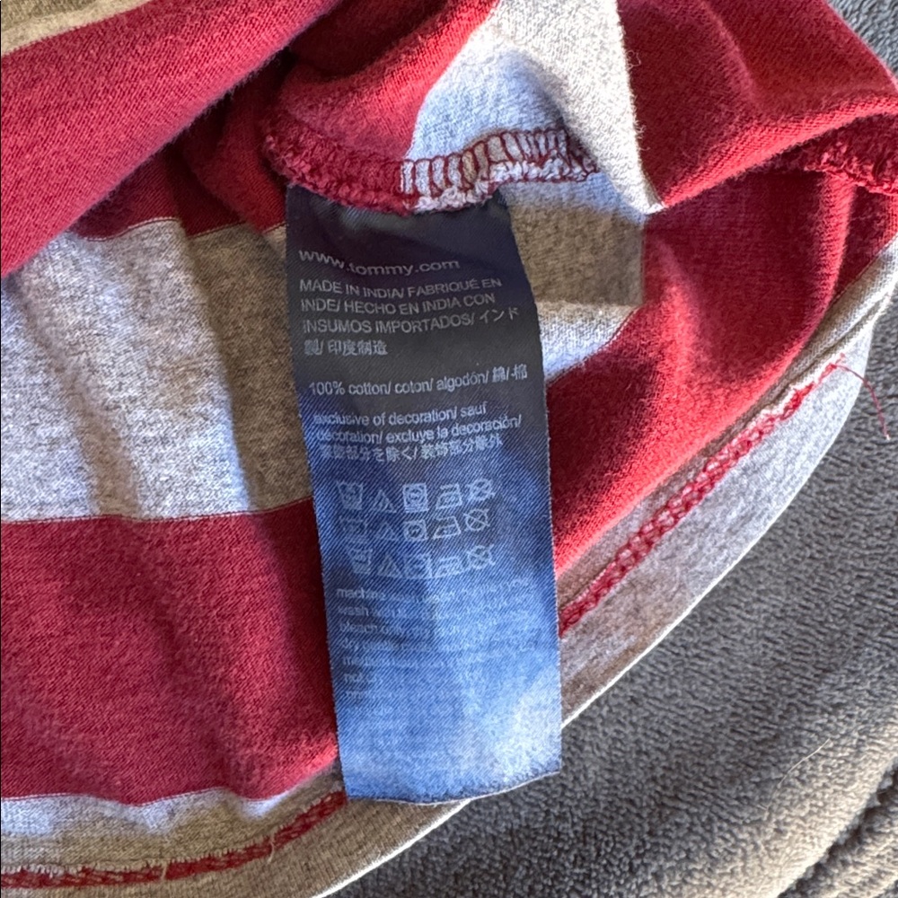Tommy Hilfiger Men's Burgundy and Gray Striped Tee - 100% cotton - Picture 6 of 6
